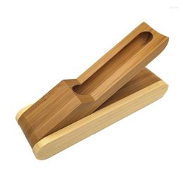 Portable Bamboo Pen Box With Flip Cover For Single Steel Storage Holder