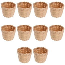 Dinnerware Sets 10 Pcs Bamboo Mini Flower Basket Home Storage Simple Indoor Decor Rustic Fruit Holder Handmade Craft