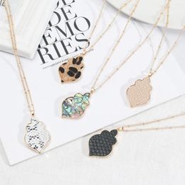 Pendant Necklaces Fashion Abalone Shell Paper Leopard Snakeskin Woven Pattern Necklace Long Chain Sweater Dress Geometric Jewelry