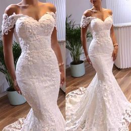 Elegant Mermaid Wedding Dresses Short Sleeves 2022 Lace Applique Sweep Train Custom Made Plus Size Wedding Bridal Gown Vestido de 240N