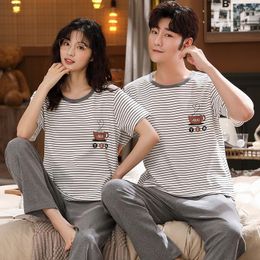 Men's Sleepwear Couple Nightwear Suit Summer Sweet Short Sleeve Pyjamas Knitted Sleeved Homewear Men Casual Cotton Pijamas Mujer