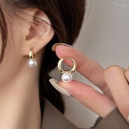 Hoop Earrings Korean Cute Pearl Studs For Women Fashion Gold Color Eardrop Minimalist Huggies Hoops Wedding Jewelry Gift