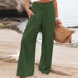 Straight Wide Leg Trousers Cotton Linen Female Baggy Trousers Loose Waist Pleated Solid Colour Casual Summer Women Length