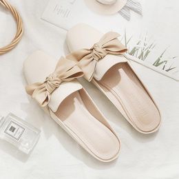 Sandals Ladies Summer Comfortable Sole Elegant Square Closed Toe Flat Slippers Solid Colour Bag Heel Casual Sweet Buckle