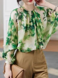 Women's Blouses Flower Shirt Green Women's Clothing Blouse Three Quarter Sleeve Round Neck Ladies Top Casual Elegant 2023 Summer