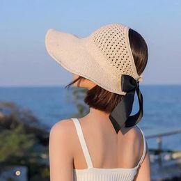 Wide Brim Hats Foldable Straw Sun Visors For Women Bow Beach Hat Summer Gardening