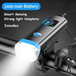 Bike Lights Induction Bicycle Front Light 5 Modes USB Rechargeable Smart Headlight With 120dB Horn LED Cycling FlashLight 230619