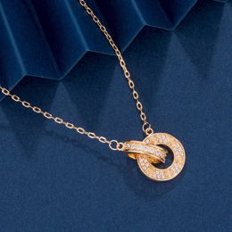 Designer trend Carter Double Ring Gold Plated 18K Buckle Necklace Pendant Light Luxury Collar Chain Straight