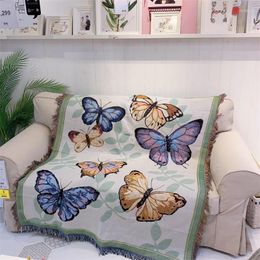 Carpets Nordic INS Color Butterfly Cotton Travel Blanket Leisure Sofa Towel Carpet Cover Single Tapestry Mat