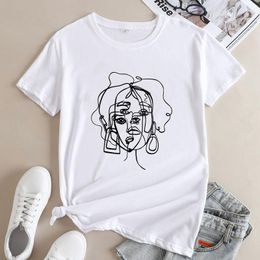 Women's T Shirts Line Art Faces Unisex Shirt Minimalist Top T-shirt Casual Women Short Sleeve Graphic Abstract Face Tshirts