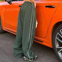 Cotton Floor-length Pants Drawstring Female Baggy Pants Elastic Waist Y2k Style Soft Breathable for Sports