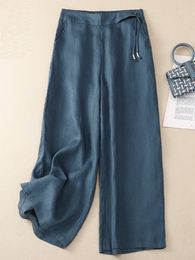 Women Casual Wide Leg Pants New Arrival 2023 Spring Vintage Style Solid Colour Loose Cotton Linen Female Ankle-length Pants