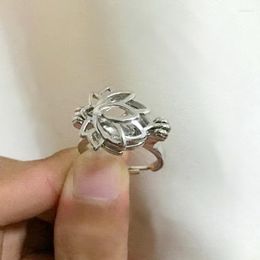 Cluster Rings Lotus Flower Cage Ring Can Open & Put Into Pearl Gem Beads Fittings Adjustable Size