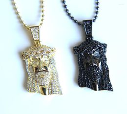 Chains 2023 High Quality Hip Hop Bling 24" Bead Chain Gold Black Color Cool Mens Jesus Pendant Micro Pave Necklace