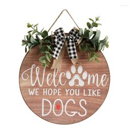 Decorative Flowers Hope You Like Dogs Wooden Sign With Bow Rustic Farmhouse Wall Hanging Wreath For Front Door Home Decorations
