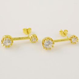 Stud Earrings Fashion Yellow Gold Color Round Shape With Clear CZ For Women 24k Jewelry High Quality