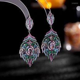 Dangle Earrings S925 Silver Needle Wholesale Luxury Atmospheric Cubic Zirconia Retro Feather Leaf For Women Gift