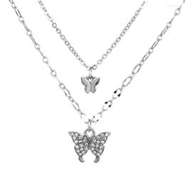 Pendant Necklaces Shiny Butterfly Necklace For Women Luxury Double Layer Rhinestone Charm Choker Party Jewelry Accessories