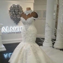 Vestidos de noiva sereia árabe de luxo feitos sob encomenda vestidos de noiva plus size com cristais de miçangas vestido de noiva298n