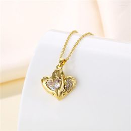 Pendant Necklaces Design Sense Unique Zircon Double Heart Stainless Steel For Women Korean Fashion Vintage Female Neck Chain