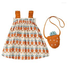 Girl Dresses 2023 Infant Baby Girls Dress Carrot Print Sleeveless Sling Summer Casual Cute With Crossbody Bag
