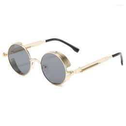 Sunglasses Steampunk Vintage Metal Frame Round Thick Spring Leg UV Proof Men's And Women's Neutral Glasses