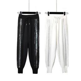 Women's Harem Pants Diamonds Rhinestone Hot Drilling Ladies Sweatpants Women Baggy Pants High Waist Harlan Loose wide leg