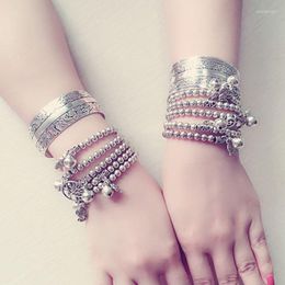 Strand Fashion Silver Plated Beaded Bracelet Animals Charms Boho Tibetan Ethnic Style Cuff Wide Bangles Vintage Women Jewelry