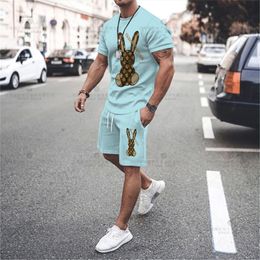 Men's Tracksuits Summer 3DT Shirt Fashion Luxury Brand Street 2023 Printed Cartoon Rabbit Short Sleeve Suit Unisex Shorts 230619