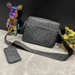 El çantası adam crossbody çanta lüks m6944 üçlüsü desinger messenger çanta tutulması ters tuval 3 adet set deri omuz çantaları çanta cüzdanı ile debriyaj siyah gri