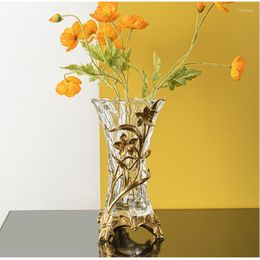 Vases European Crystal Inlaid Copper Vase Ornaments Living Room Flower Arrangement Home Decorations High-end Luxury Porch