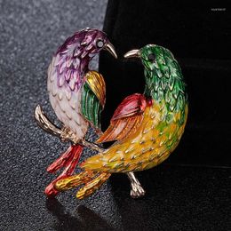 Brooches Zlxgirl Jewelry Fashion Women Kids Party Dresses Brooch Shiny Colorful Enamel Two Birds Animal Pin Hats Accessories