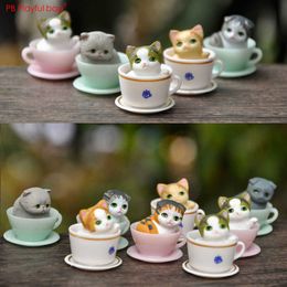 Action Toy Figures Playful bag 8pcs/set Tea cup cat action figure Cake decoration Cute pet cat model toys Kitty statue Christmas gifts