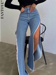 Women's Shorts Fantoye Sexy Side Slit Hollow Out Women Jeans Black High Waist Metal Button Female Summer Slim Spicy Girl Streetwear 2023 230619