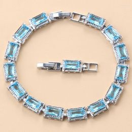 Link Bracelets Items 925 Mark Silver Jewellery Blue Stone Bracelet Bangle For Women Gift 13-Color Wedding Fashion Costume