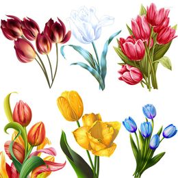 Wall Stickers Three Ratels QCF131 Elegant Colorful Tulip Bouquet Room Flower Decal Toilet