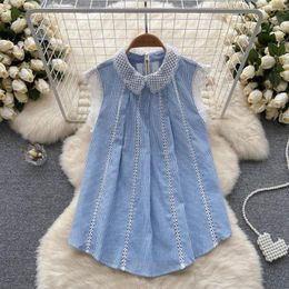 Women's Blouses Summer French Sweet Little Sleeve Casual Loose Lace Crochet Chic Retro Plaid Tops