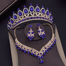 Pins Brooches Baroque Blue Crystal Bridal Jewelry Sets for Women Tiaras Crown Earrings Necklace Bride Wedding Dress Dubai Set 230619