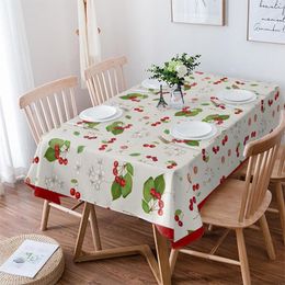 Table Cloth Cherry Fruit Retro Flower Tablecloth Waterproof Dining Party Rectangular Round Home Textile Kitchen Decoration