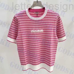 Women's T-Shirt designer Pink Striped T Shirt For Women Knitted Short Sleeved Tops White Letter Sweaters Womens Clothing JD6C