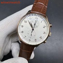 AAA automatic movement white dial brown leather strap watch