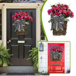 Decorative Flowers Outdoor Christmas Decorations Patriotic Bows For Spring Pink Peony Bow Flower Basket Wreath Door Hanging Home Decor