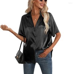 Women's Blouses Womens Summer Short Sleeve V Neck Tshirts Casual Stain Tops Work Button Down Shirts Tunics Tees