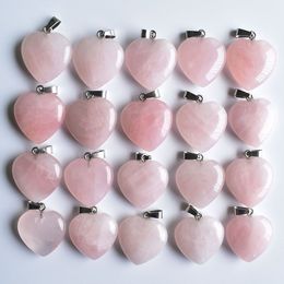 Natural Stone 25MM Heart Shape Rose Quartz Pendant Pink Gem Stone Fit Earrings Necklace Making Assorted