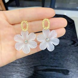 Dangle Earrings Anti-allergic Korean Fashion Temperament Sweet Crystal Flower Petals Drop For Women Girls Party Gift Jewellery LS662