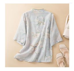 Ethnic Clothing Women's Summer Chinese Vintage Style Standing Neck Qipao Art Dress Tang Suit Short Sleeve Top
