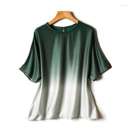 Women's T Shirts Luxury Womens Summer Silky Gradient T-shirts 2023 Fashion Loose O Neck Raglan Sleeve Blouse Female Chic Soft Pullover Tops