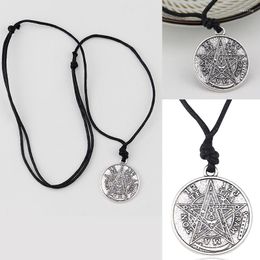 Chains Vintage Silver Colour Tetragrammaton Pentagram Pendant Wiccan Pentacle Adjustable Rope Chain Necklace Lucky Amulet Jewellery Gifts