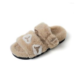 Slippers Spring And Autumn Women's Shoes Lamb Wool Material Round Toe 4cm Thick Bottom Lovely Plush Casual Flat Women