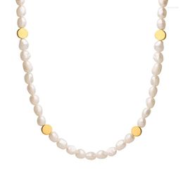 Chains ROPUHOV 2023 Simple Titanium Steel Golden Bean Panels Freshwater Pearls Unique Matching Necklace Raw Jewellery Gift For Women